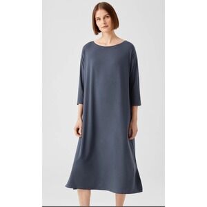 NWT Eileen Fisher XL Fine Jersey Boatneck Ocean Blue Tencel Lyocell Blend Boxy